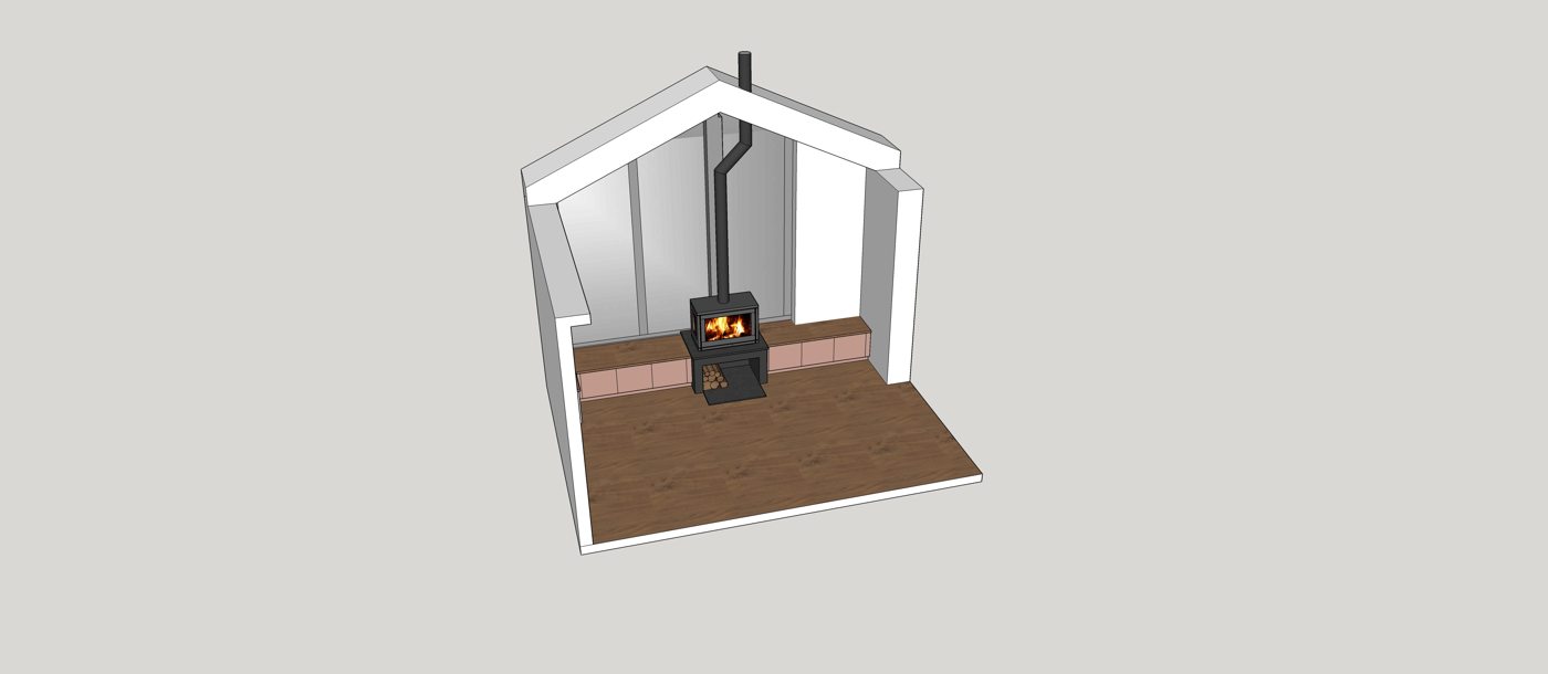 The design drawing created for the three-sided stove installation before manufacture