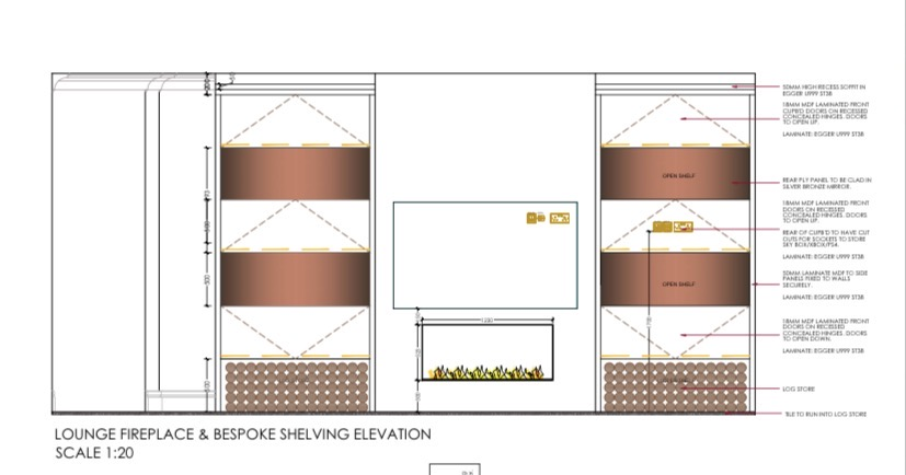 Technical drawing for the Barwick in Elmet Spartherm feature wall and TV recess