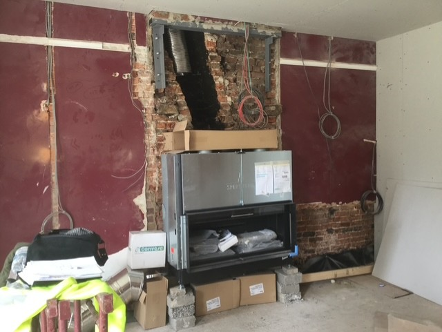Masonry breast removed and Gallows Brackets fitted for the Barwick in Elmet Spartherm feature wall