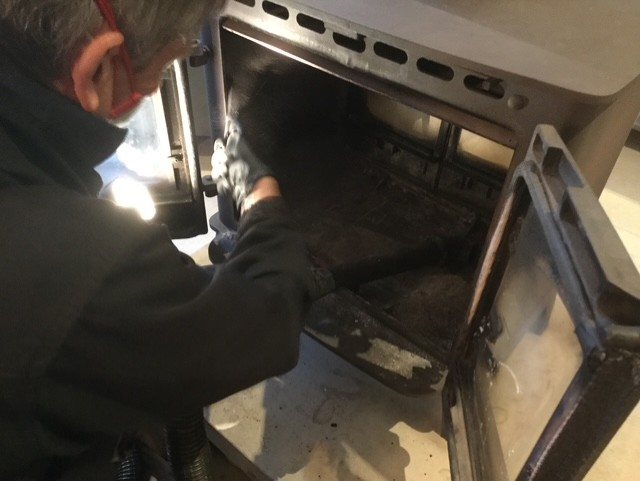 Rotary chimney sweeping equipment used for a stove service