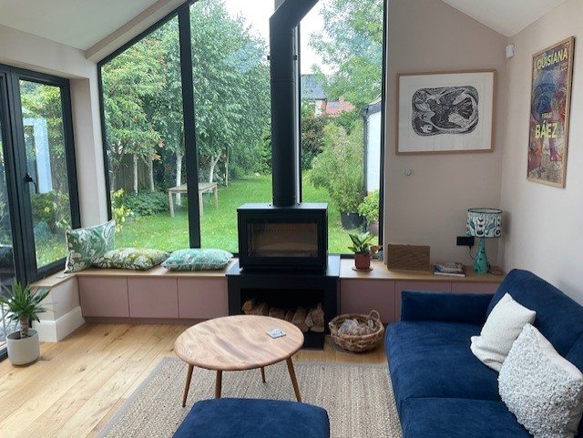 A completed three-sided stove installation by Carl Finnell in Harrogate