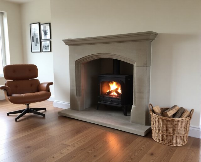 Bespoke gritstone fireplace with an Acquisitions Bloomsbury multifuel stove in Knaresborough
