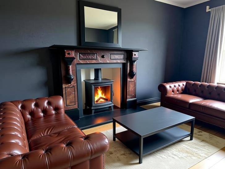 A plain fireboard stove chamber painted to complement the room