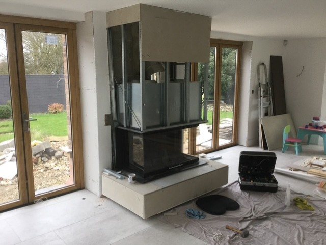 Working the large 250mm flue through the external chimney stack