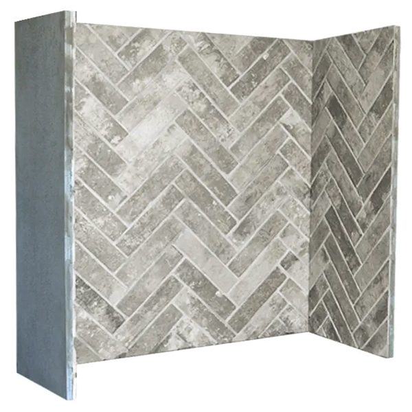 Close-up of the Urban Graphite Slate Grey brick herringbone pattern and tones