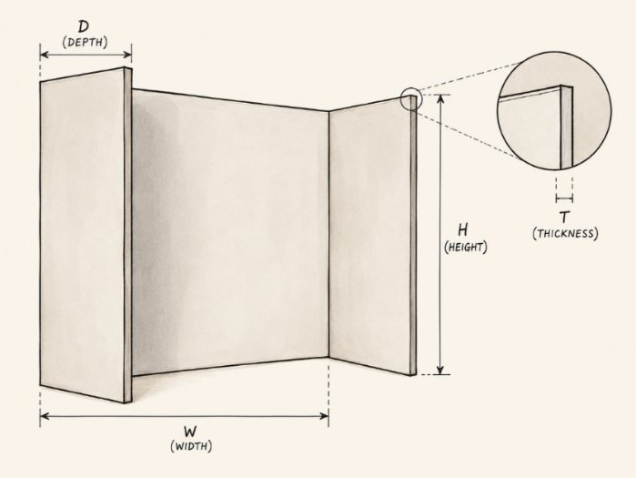 Staggered Oyster split face stove chamber dimensions diagram showing depth, height, width and thickness