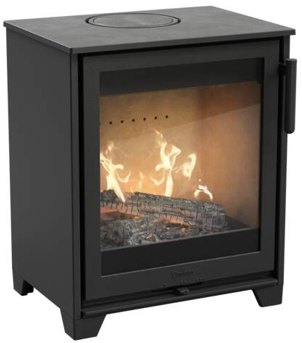 The Contura 210 wood burning stove shown with the Madison fireplace