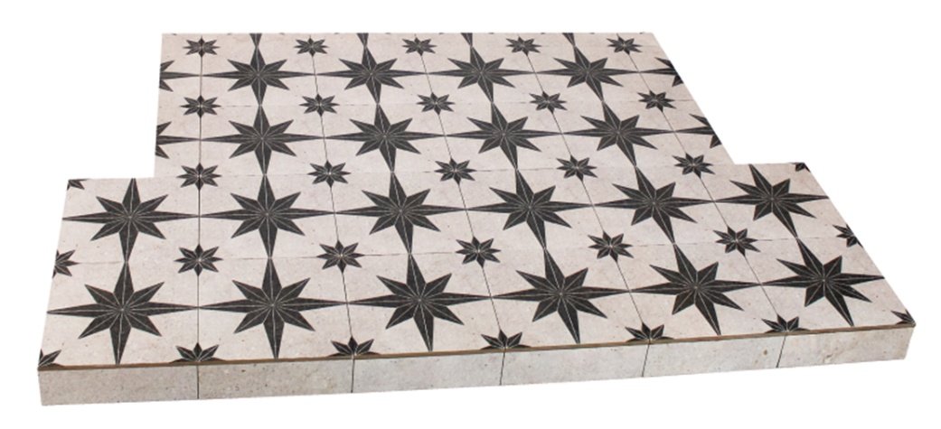 Norstar White made-to-measure tiled hearth with a soft star pattern near Driffield