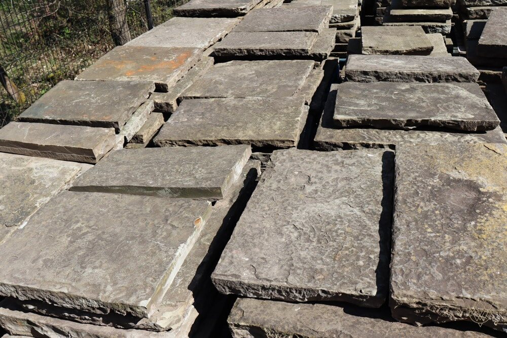 Reclaimed Yorkstone flags ready to cut
