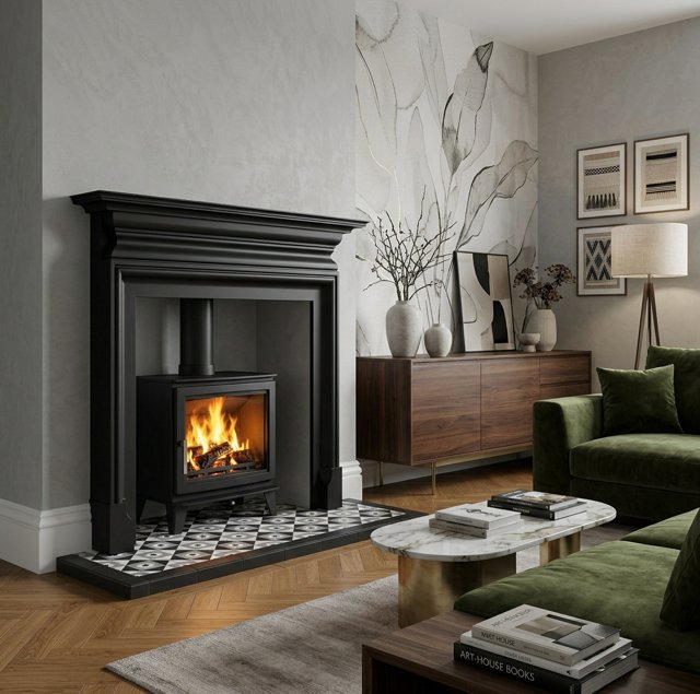 A tiled hearth in a period home