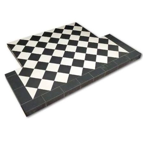Stone and tile made-to-measure T-shape tiled hearth slab