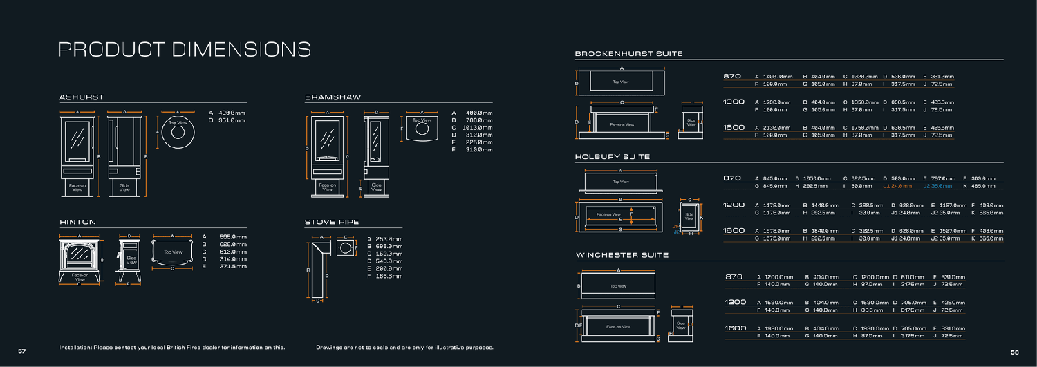 British Fires Brockenhurst Electric Suite dimensions