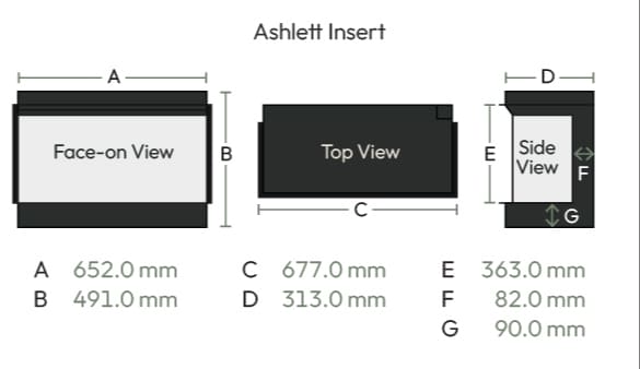 Dimensions and sizes diagram supplied by British Fires