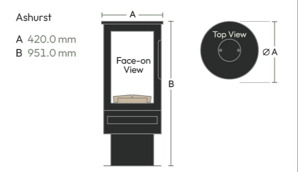 Dimensions and sizes diagram supplied by British Fires