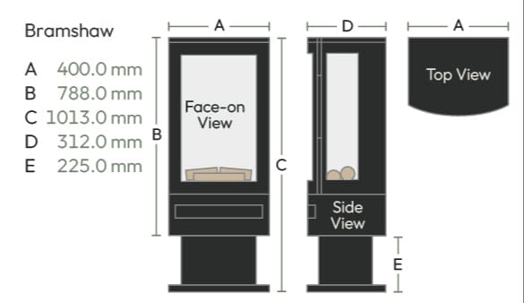 Dimensions and sizes diagram supplied by British Fires