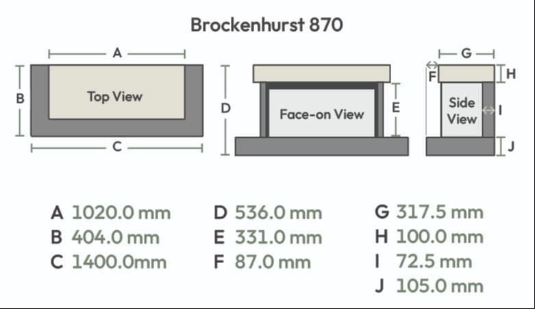 Dimensions and sizes diagram supplied by British Fires
