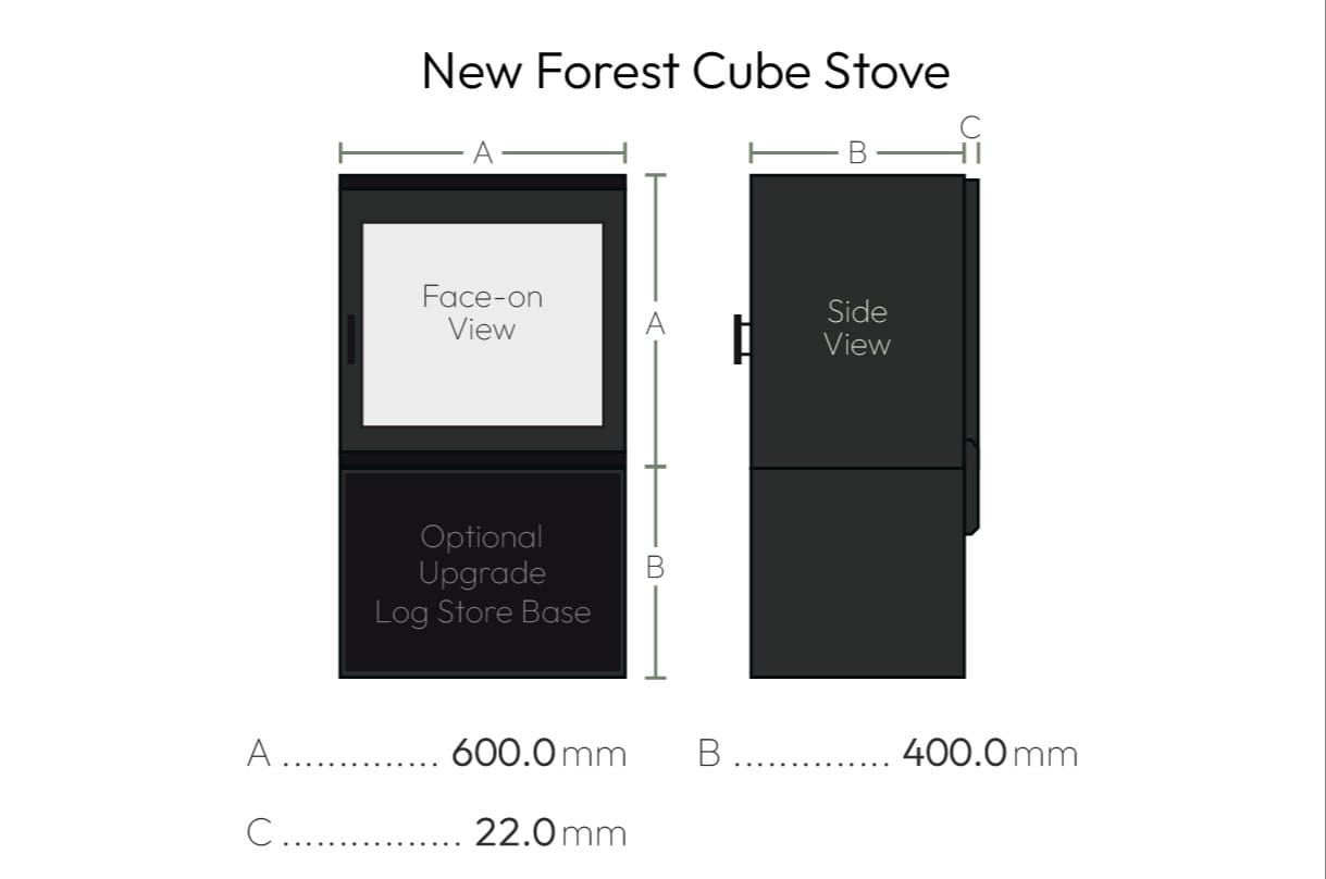 Dimensions and sizes diagram supplied by British Fires