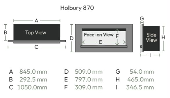Dimensions and sizes diagram supplied by British Fires