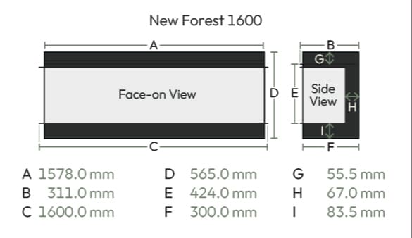 Dimensions and sizes diagram supplied by British Fires