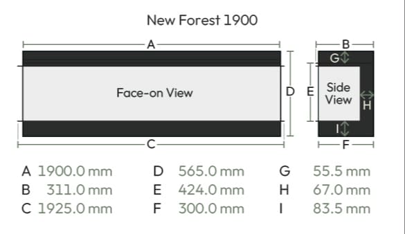 Dimensions and sizes diagram supplied by British Fires