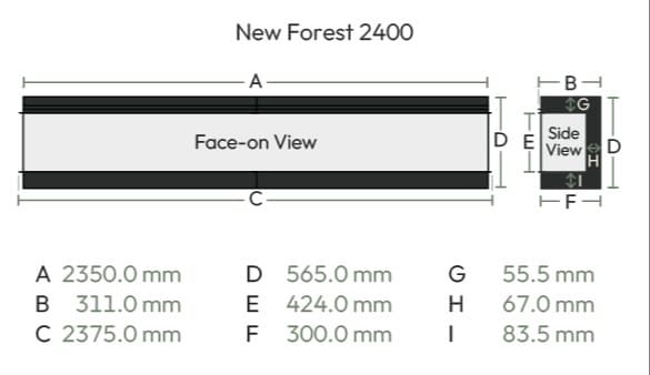 Dimensions and sizes diagram supplied by British Fires