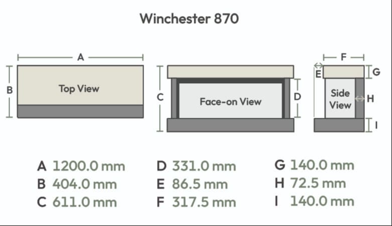 Dimensions and sizes diagram supplied by British Fires