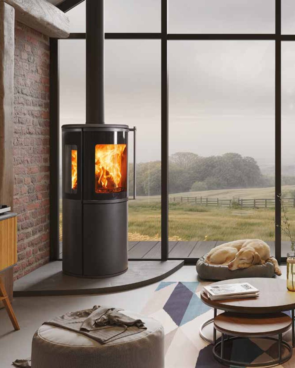 A cast-iron Fire FX stove as the focal point of a Yorkshire living room