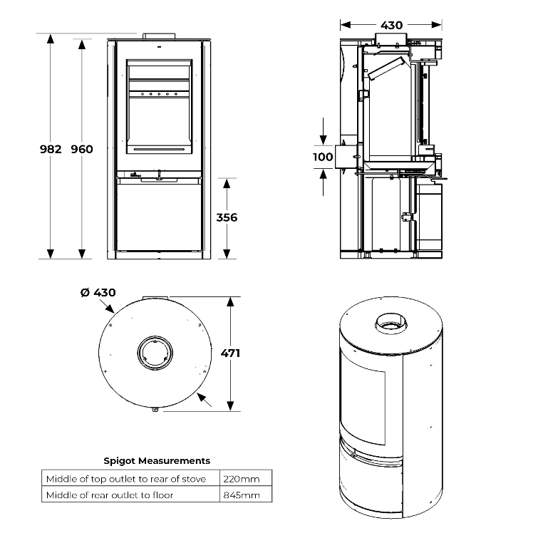 Poppy Wood Burning Stove dimensions