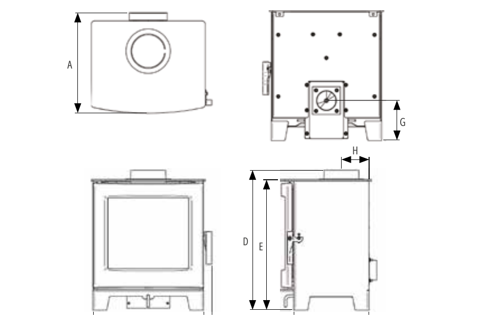 Fire FX Eton 5 Wood Burning Stove dimensions